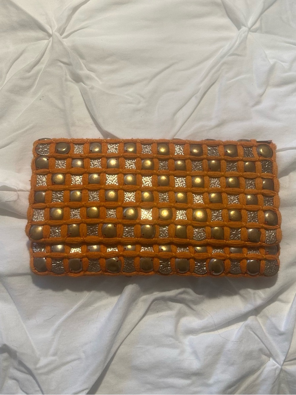 Roberta Freymann Orange Metallic Clutch Bag